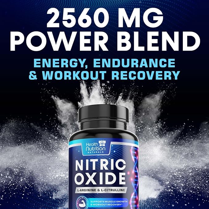 Extra Strength Nitric Oxide Supplement L Arginine 3X Strength - Citrulline Malate, AAKG, Beta Alanine - Premium Muscle Supporting Nitric Booster for Energy & Strength to Train Harder - 60 Capsules