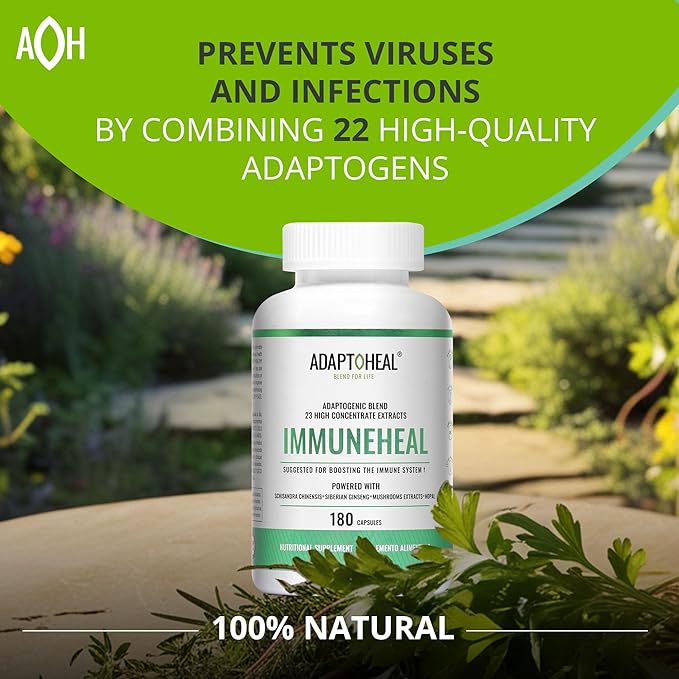 Immuneheal – Adaptogen, Immune System Booster Supplement with Schisandra Chinensis, Ginseng and Mushroom Extract (180 Capsules)