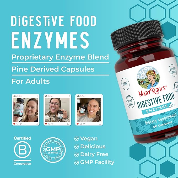 MaryRuth Organics Digestive Enzymes Capsules | Up to 2 Month Supply | Enzyme Supplement for Gut Health Support | Digestion & Immune Support with Amylase | Lipase & Lactase | Vegan | 60 Count