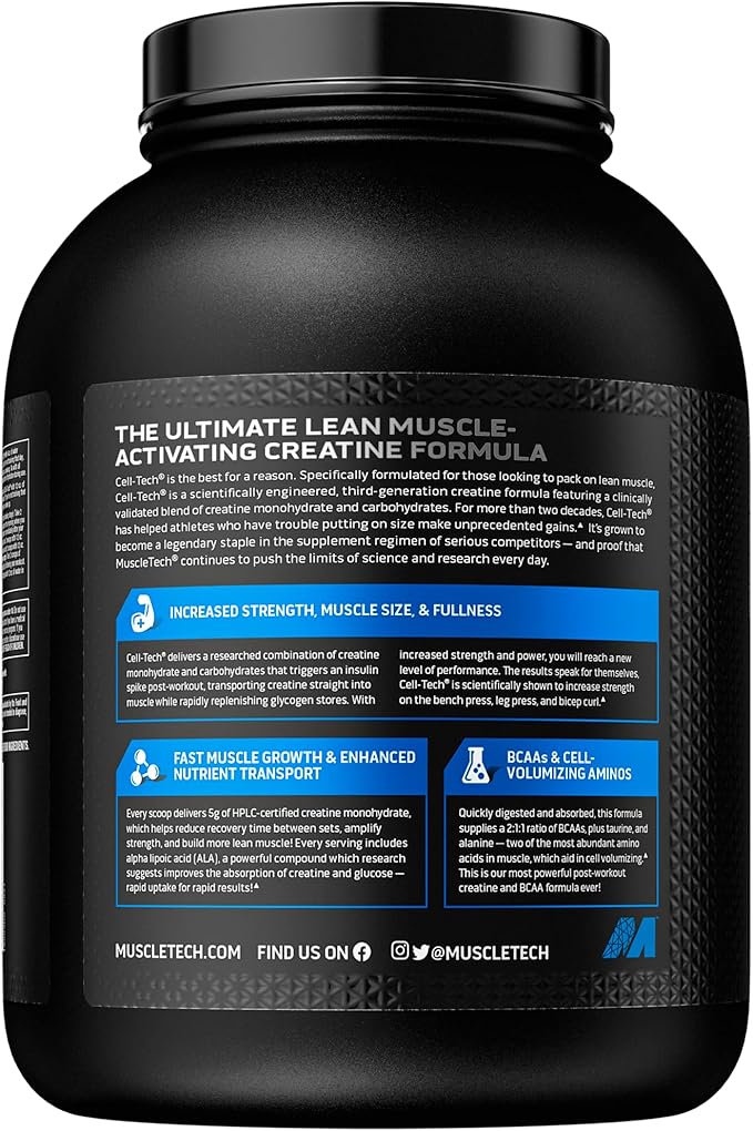 Creatine Monohydrate Powder | MuscleTech Cell-Tech Creatine Powder | Post Workout Recovery Drink | Muscle Builder for Men & Women | Musclebuilding Creatine Supplements | Fruit Punch, 6 lbs (56 Serv)