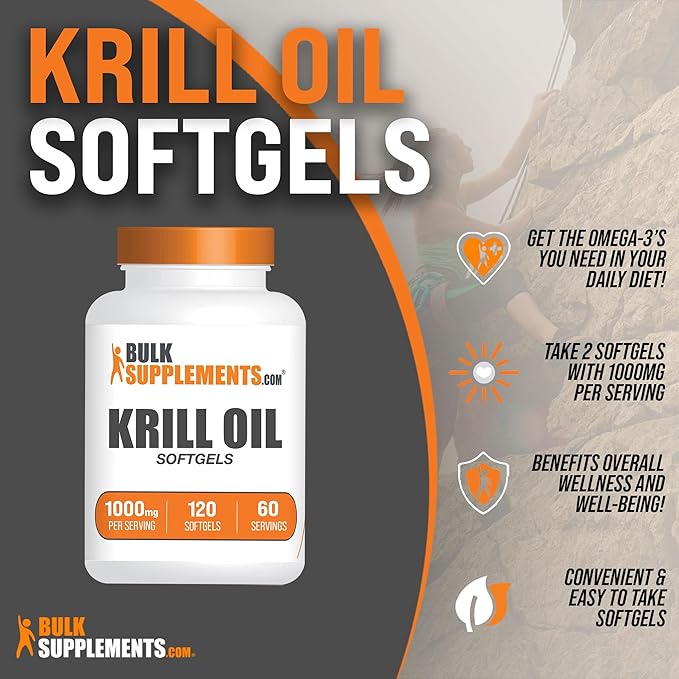 BulkSupplements.com Krill Oil 1000mg Softgels 3, 2 2 Krill (1000mg), 120 120 Softgels