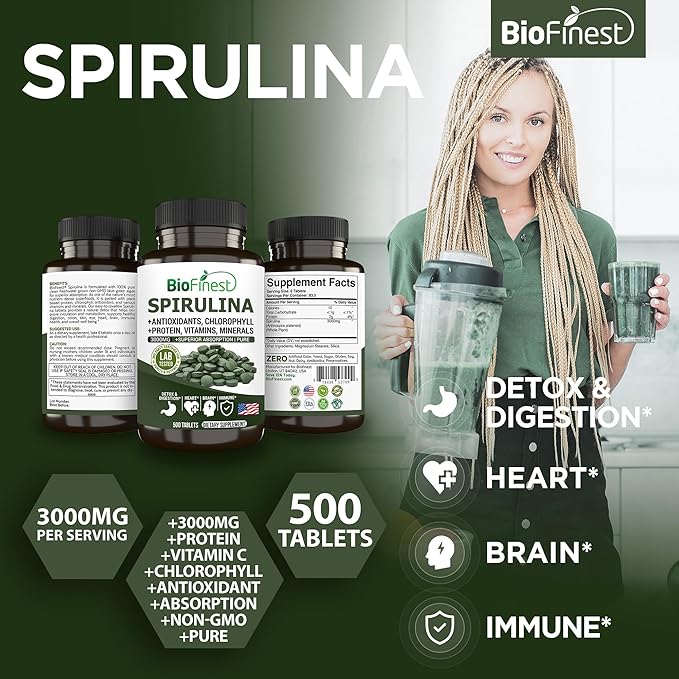 Spirulina 3000mg Supplement (500 Tablets)