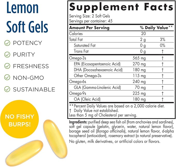 Nordic Naturals ProEFA 3-6-9, Lemon Flavor 90 Soft 565 mg Omega-3 - 45 Servings