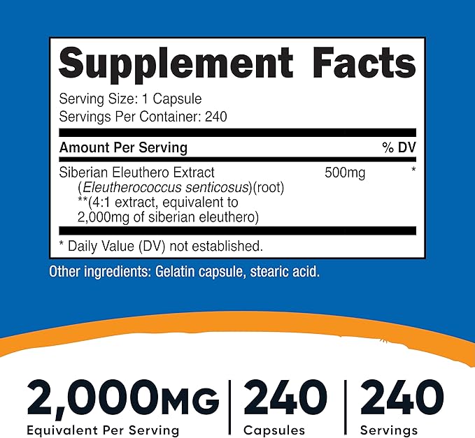 Nutricost Siberian Eleuthero 500mg, 240 Capsules (3 Bottles)