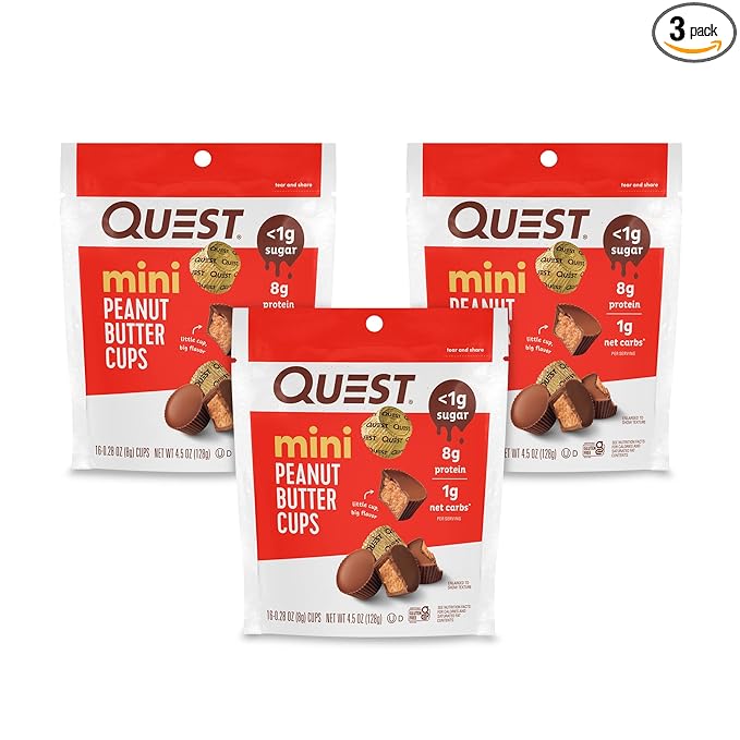 Quest Nutrition Mini Peanut Butter Cups, High Protein, Low Carb, Gluten Free, 16 Count (Pack of 3)
