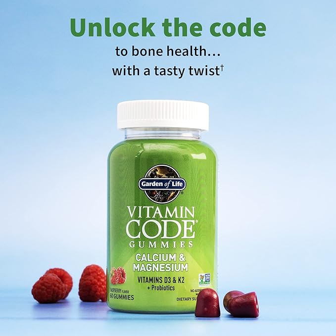 Calcium Magnesium Gummies with D3 & K2, Supports 60 Raspberry 30 Day