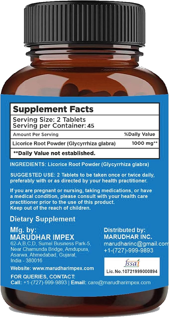 Licorice tablets by mi nature| 90 1000 mg| 45 days 100% natural