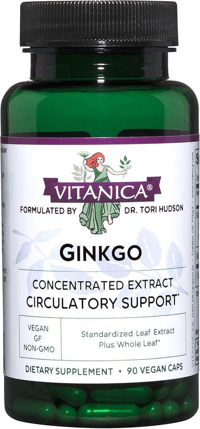 Vitanica Ginkgo Biloba Extract Supports Circulation 24% Flavone 6% Terpene 90 Capsules