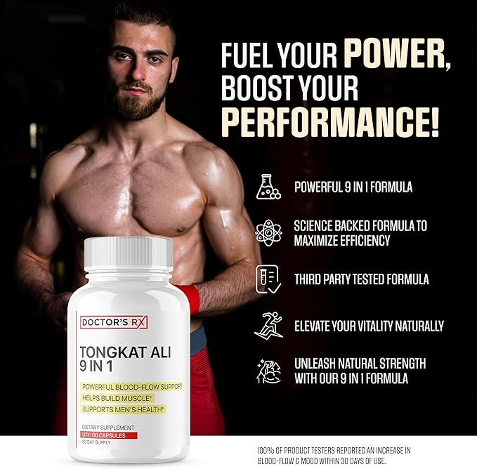 Doctor's RX || #1 New 9 in 1 Tongkat Ali + Horny Goat Weed || Maximize Blood Flow, Increase Mood & Stamina | Ultra Dosed Formula w/ 9 Powerful Ingredients | Research Backed + USA Made - 60 Capsules