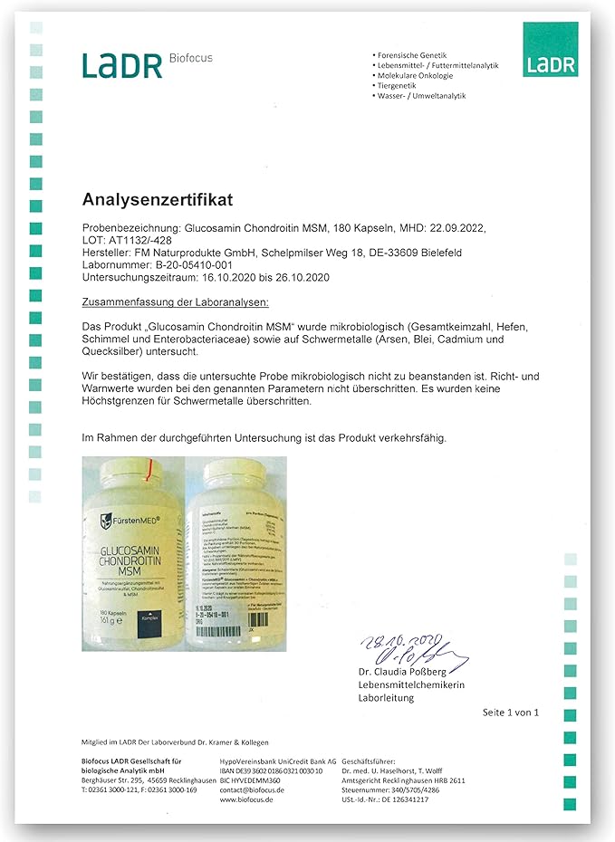 FürstenMED® Glucosamine Chondroitin MSM Supplement 180 Capsules