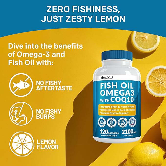 5-in-1 Fish Oil Omega 3 Supplements (2100mg) 3 Fish D3 & K2 and CoQ10 - 3 Supplement 3 Fatty (120 softgels)