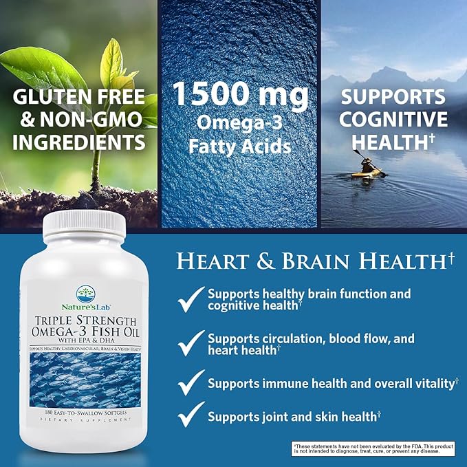 Nature's Lab Triple Strength Omega-3 Fish 180 Softgels (3 Month