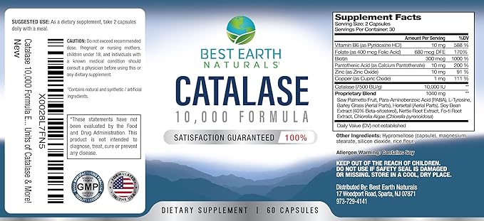 Catalase Supplement 10,000 with Saw Palmetto, 60 Capsules