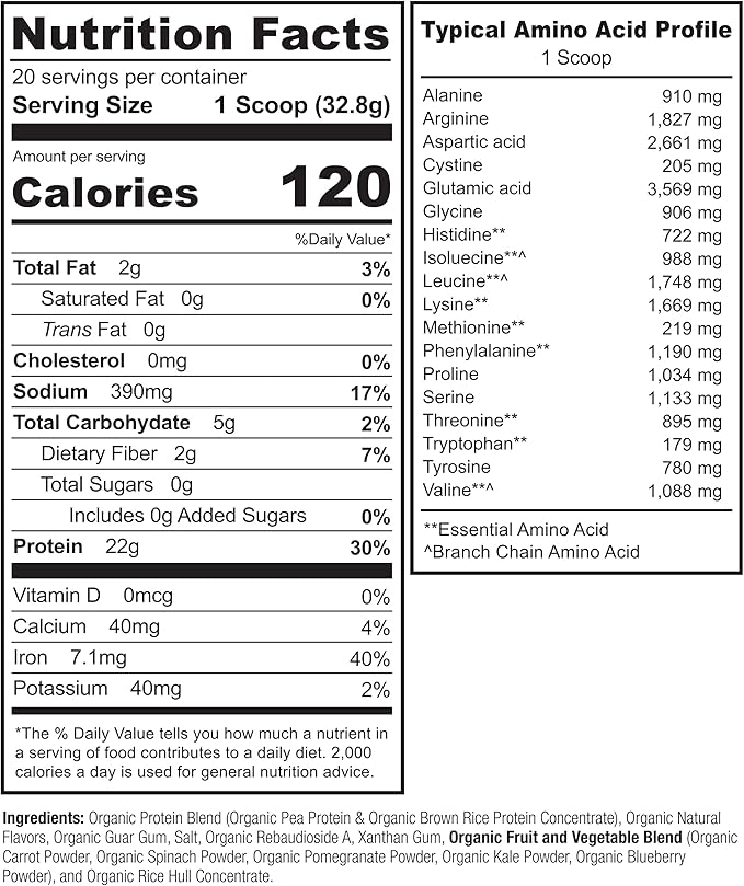 NATURELO Plant Protein Powder, Vanilla, 22g Protein 20 Servings