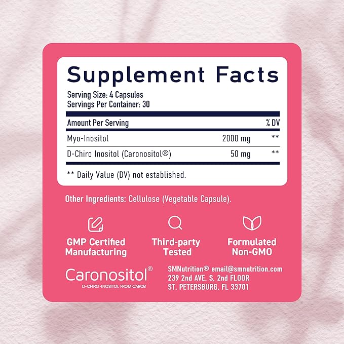Myo-Inositol & D-Chiro Inositol for Hormone Balance for Women | Ovarian Health & Menstrual Cycle Support | Ideal 40:1 Ratio, Myoinositol 2000mg & D Chiro 50mg | Ovarian Support Vitamins | 120 Ct.