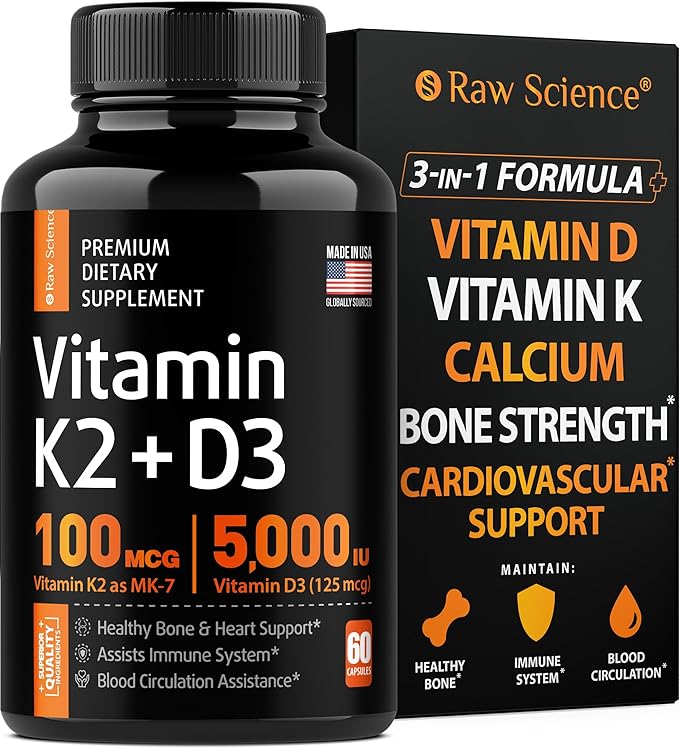 Vitamin D3 K2 Calcium Supplement 5000 IU K2 MK7 MK7 100 100 mcg 60 Capsules
