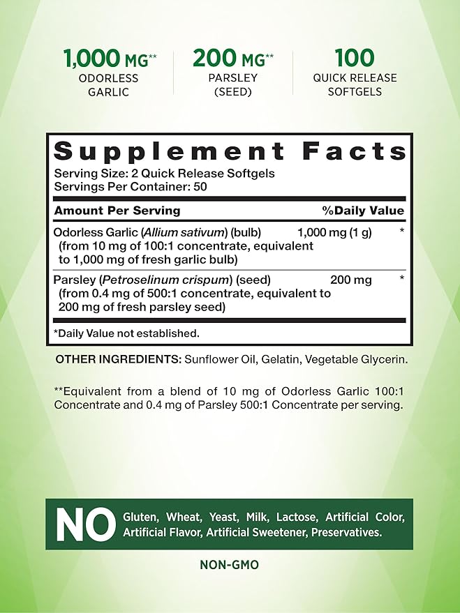 Nature's Truth Odorless Garlic and Parsley 1200mg | 100 Softgel
