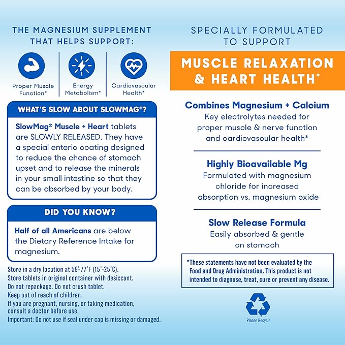 SlowMag Muscle + Heart Magnesium Chloride 60 Count