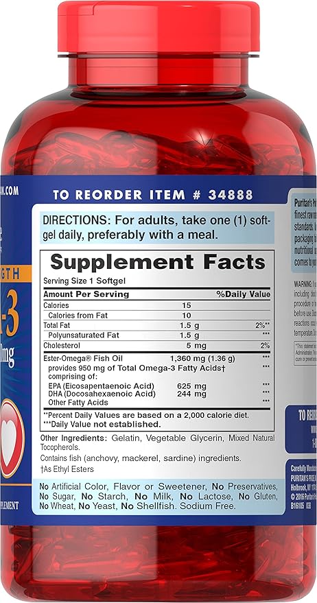 Puritan's Pride Triple Strength Omega-3 Fish 1360 Mg (950 Mg Omega-3), 240 240 Count,