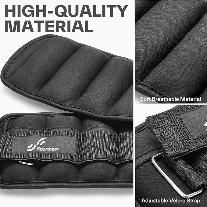 Sportneer Adjustable Ankle Weights for Women and Men 7 lbs/Pair Adjustable Leg Weights with Secure Straps, Strength Training Weighted for Yoga, Walking, Running, Aerobics, Gym, Physical Therapy