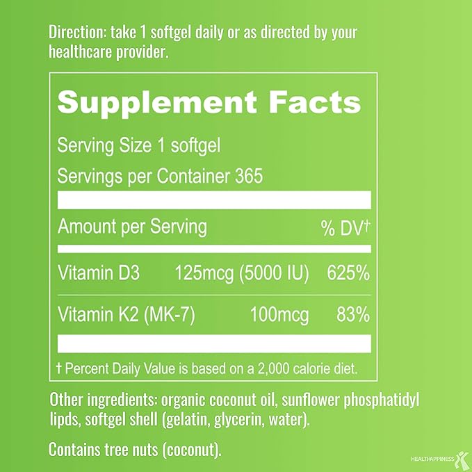 UpNourish Liposomal D3 & K2 MK-7, 5000 IU 125 mcg D3 and 100 mcg k2 with 365 Mini