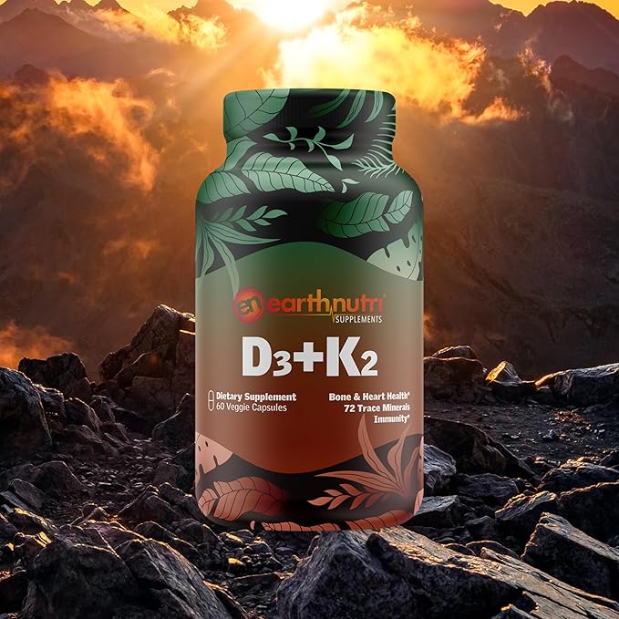 EarthNutri D3 + K2 + 72 D3 from K2 from Q7, Calcium 60 Veg