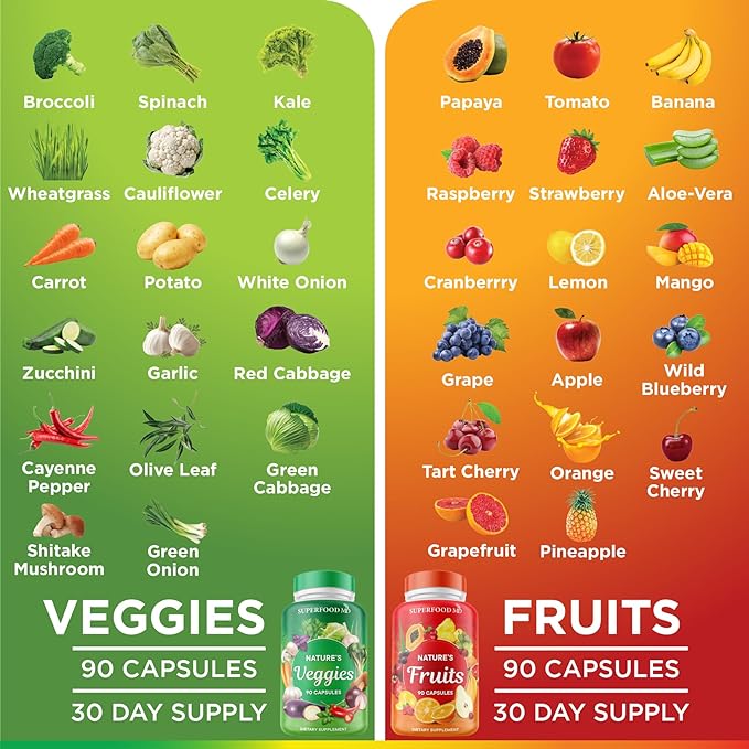 Superfood 180 Fruit and 180 Veggie -100% Whole (90 Count 4)