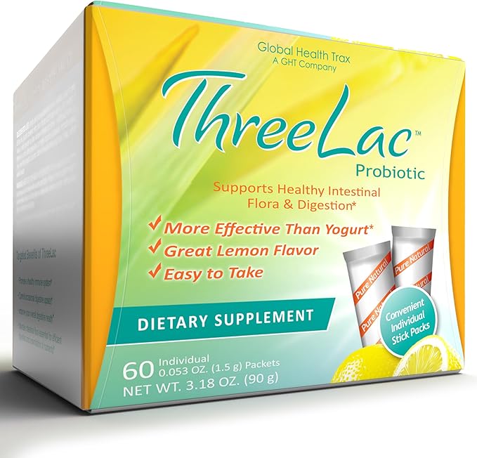 Threelac Probiotic Dietary Supplement, Natural Lemon 60 .053-Ounce .053-Ounce Packets