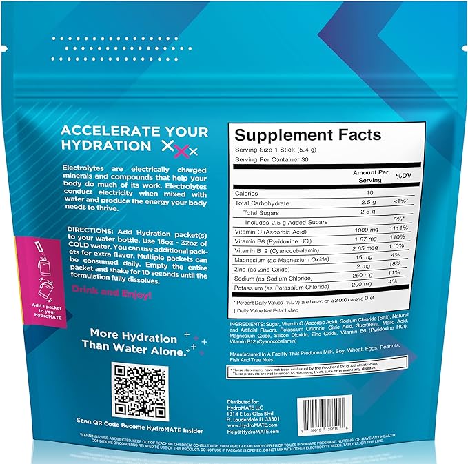 HydroMATE Electrolytes Powder Low Sugar 30 Count