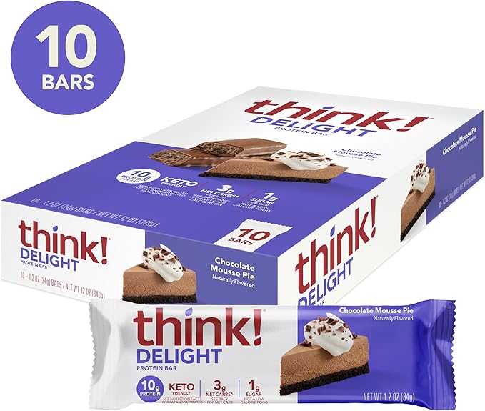 think! Delight, Keto Protein Bars, Healthy Low Carb, Gluten Free Snack - Chocolate Mousse Pie, 10 Count (Packaging May Vary) (Pack of 2)