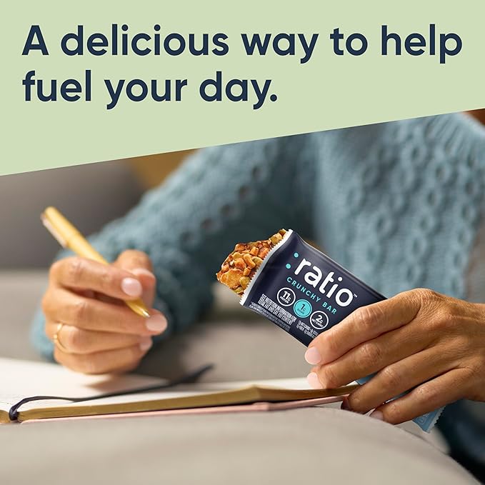 Ratio Crunchy Protein Bar, Vanilla Almond With Chocolate, 11g Protein, Keto Friendly, 5.8 oz (4 Bars)