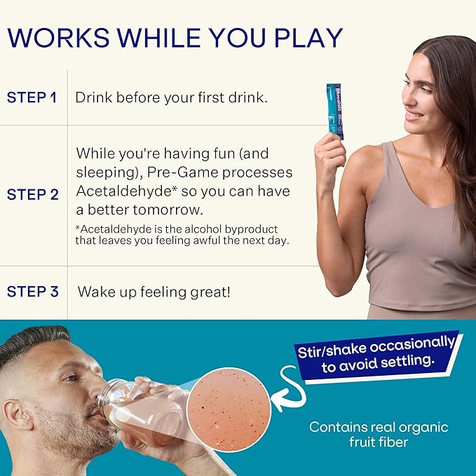 Blueshift Pre-Game - Pre Drinking NAC Supplement, Electrolytes Powder Packets, Hydration Packets, Pre Alcohol Liver Support with Ginger, Cysteine, Milk Thistle, No Sugar Powder Sticks (10 Pack)