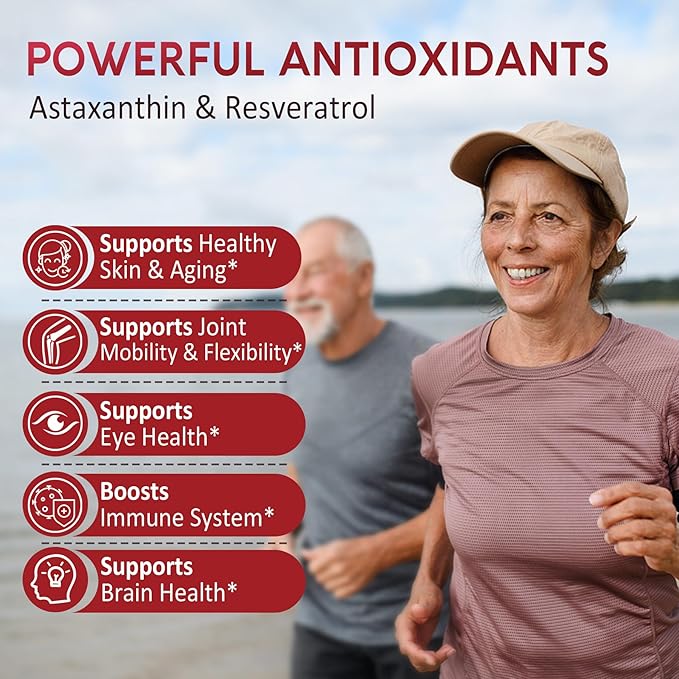 Sugar-Free Astaxanthin 24mg Gummies with Resveratrol 500mg, Powerful B1, Coconut 60 Count,
