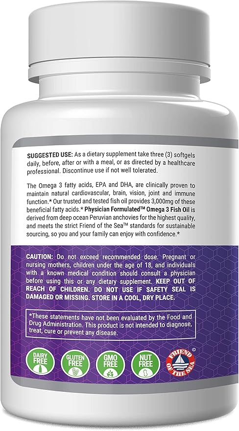 Fish Oil Omega 3 3000mg per Serving 915mg Epa, 630mg Dha, 2000mg Total 3 6 6 9 9 XL 180 Capsules