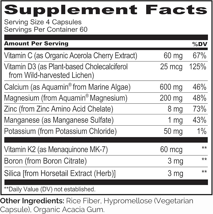 NATURELO Calcium Supplement 600mg, Vitamin D3, K2, K2, C, 240 Vegetarian