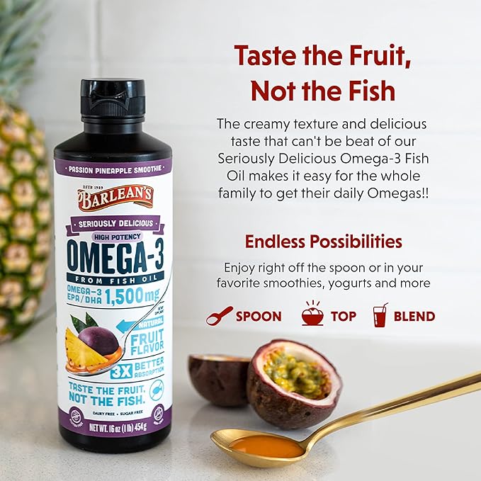 Barlean's Passion Pineapple High Potency Omega 3 Fish 1500mg EPA 16 oz