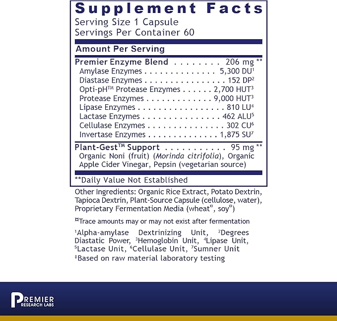Premier Research Labs: Active Digestive Enzymes 60 Plant-Sourced