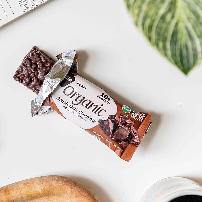 NuGo Organic Double Dark Chocolate with Sea Salt, 10 Protein Bar, Vegan, Gluten Free, Non-GMO, Kosher Pareve, 12 Count