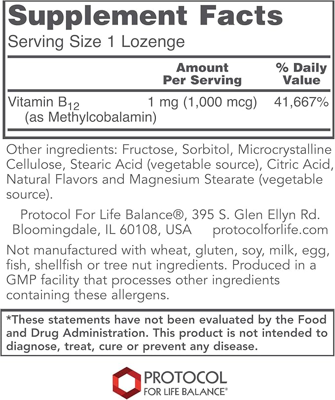 Protocol Methyl B12 1,000mcg B12 for 100 Lozenges