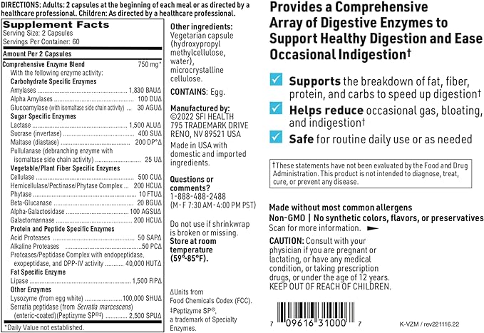 Klaire Labs Ther-Biotic Vital-Zymes Complete Digestive Enzymes 20 Active (120 Count)