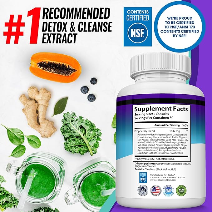 Toplux Keto Detox Pills Advanced Cleansing Extract – 1532 Mg Natural Acai Colon Cleanser Formula, Flush Toxins & Excess Waste, for Men Women, 60 Capsules, Supplement
