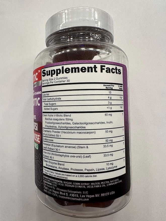 Clean Nutraceuticals Vaginal Probiotics for Women Gummies with Cranberry, Uva Ursi, Horsetail, D-Mannose, Prebiotics & Digestive Enzymes, Vaginal Health Supplement for pH Balance Flora Odor VBiotic