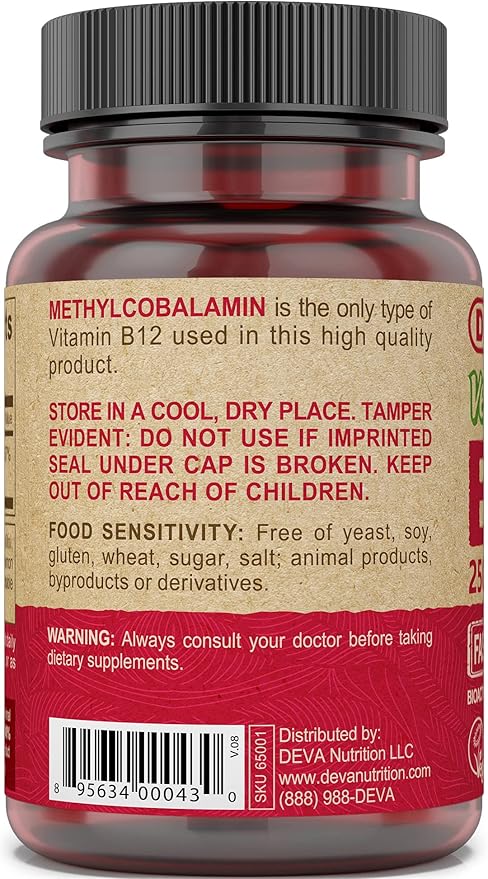 DEVA Vegan Vitamins B-12, High Potency 2500 mcg B12, Fast Dissolve, Sublingual, 90 Tablets (Pack of 2)