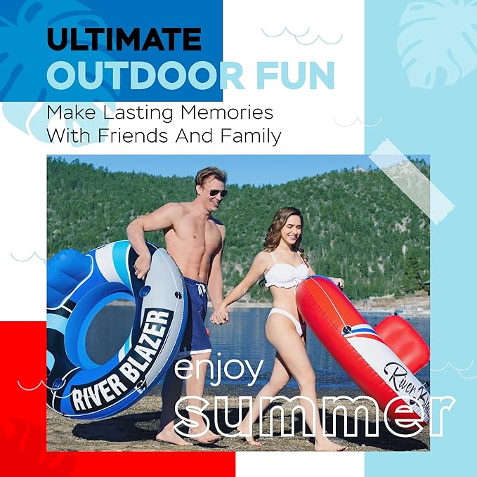 2025 New & Upgraded Sunlite Sports Heavy Duty River Tube Inflatable, Premium Water Float to Lounge Above Lake and River, Outdoor Water Raft Sport Fun, Recreational Use