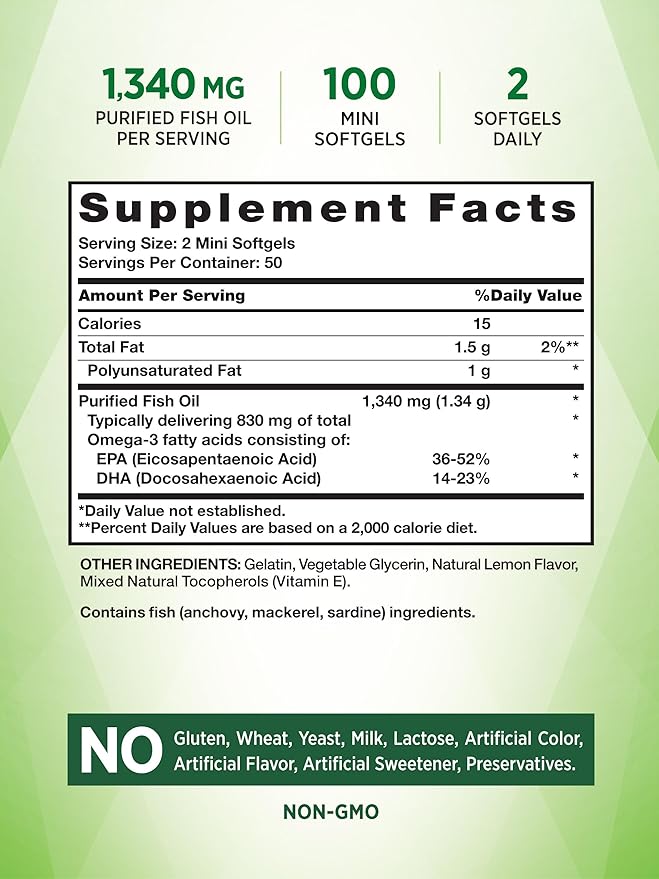 Mini Fish Oil Omega 3 1340 mg 100 Softgels