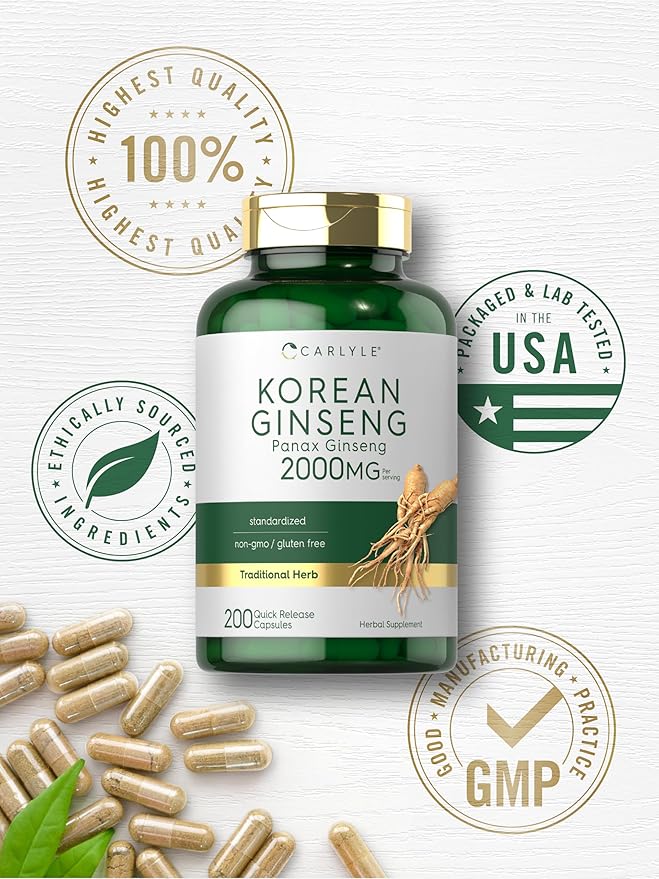 Carlyle Korean Ginseng Extract Capsules 2000 mg 200 Capsules