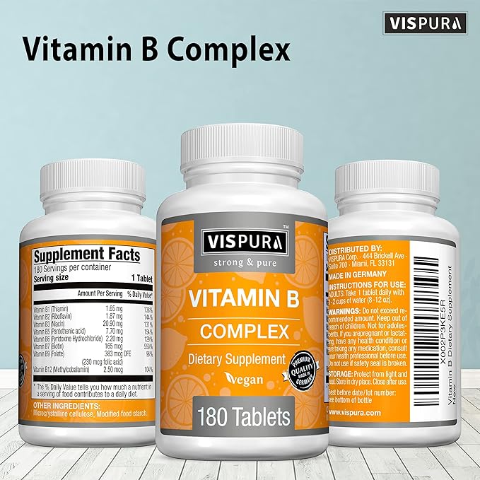 Vitamin B-Complex, 180 Vegan Tablets, All B12, B1, B1, B2, B2, B3, B3, B5, B5, B6, B6, B7, B7, B9, B9, Folic