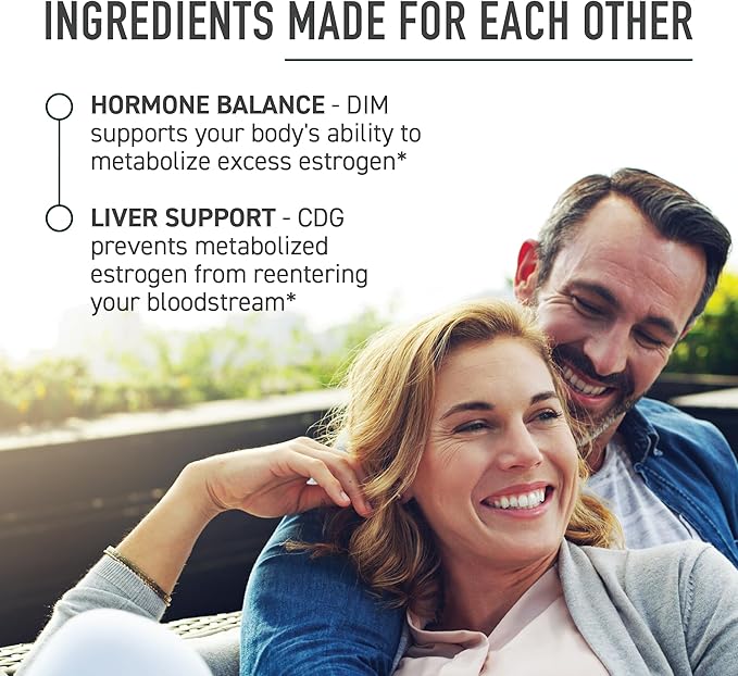 DIM Supplement with Calcium D-Glucarate for Estrogen & Hormone Balance for Women & Men | Detox & Cleanse, Hormonal Acne, Menopause & CDG for Liver Support | Non-GMO, Third-Party Tested | 30ct, White