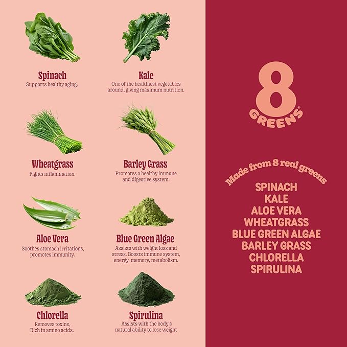 8Greens Supergreens Tablets | Super Greens Powder Superfood Tablet, Metabolism Immunity & Focus, Daily Greens Effervescent Tablets, Organic: Aloe Vera, Spirulina, Chlorella, Peach, 60 Servings