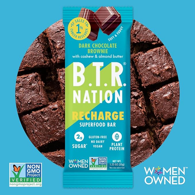 Vegan Keto Superfood Protein Bars, by B.T.R. - Low Carb, Plant Based, and Gluten Free | 12 Bars | Free of Sugar Alcohols and Boosted with Powerful Superfoods - (Brownie RECHARGE)